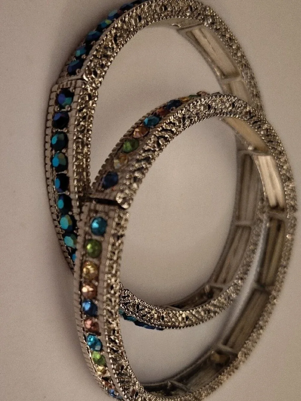 JTV Silver-Tone Multicolored Crystal Stretch Bracelet Set